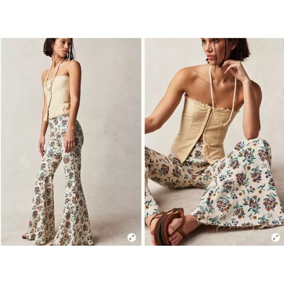 Free People We The Free Rare Just Float On Dandelion Floral Bell Bottom Pants - Picture 2 of 6